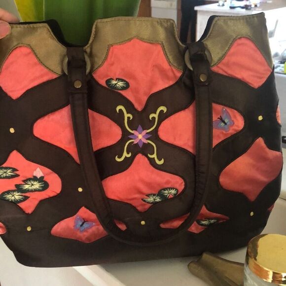 Vintage Papillon ￼ Embroidered handbag butterfly, lily pad ￼ - Picture 2 of 9